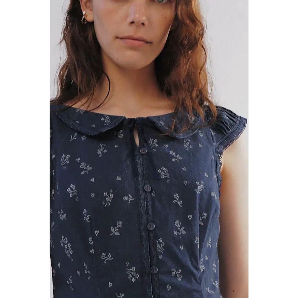 New FREE PEOPLE Beasley Floral Mini Dress $148 SMALL Navy - Picture 2 of 4